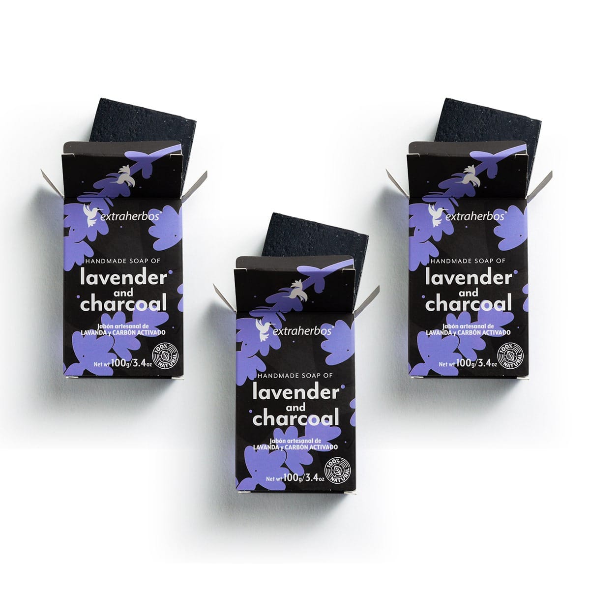 Pack de 3 jabones de Lavanda y Carbón Activado