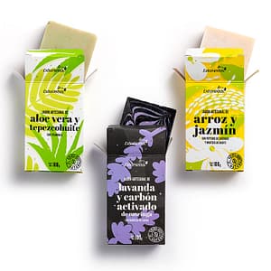 Pack 3 Jabones Variados (aloé vera y tepezcohuite; carbón activado y lavanda; arroz y jazmín)